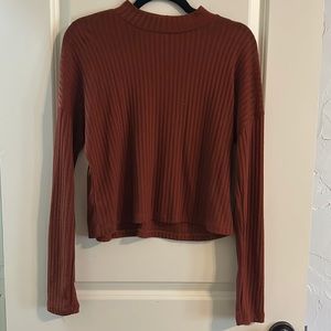 Burnt Orange Ribbed Mock Neck Sweater